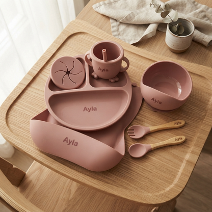 Personalised Silicone Bibs and Baby Feeding Set