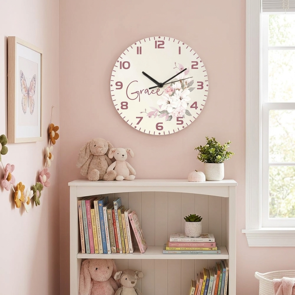 Personalised Clock - Pink Floral