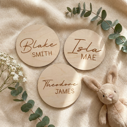 Personalised Baby Name Wood Disc - Script