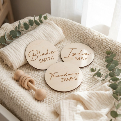 Personalised Baby Name Wood Disc - Script