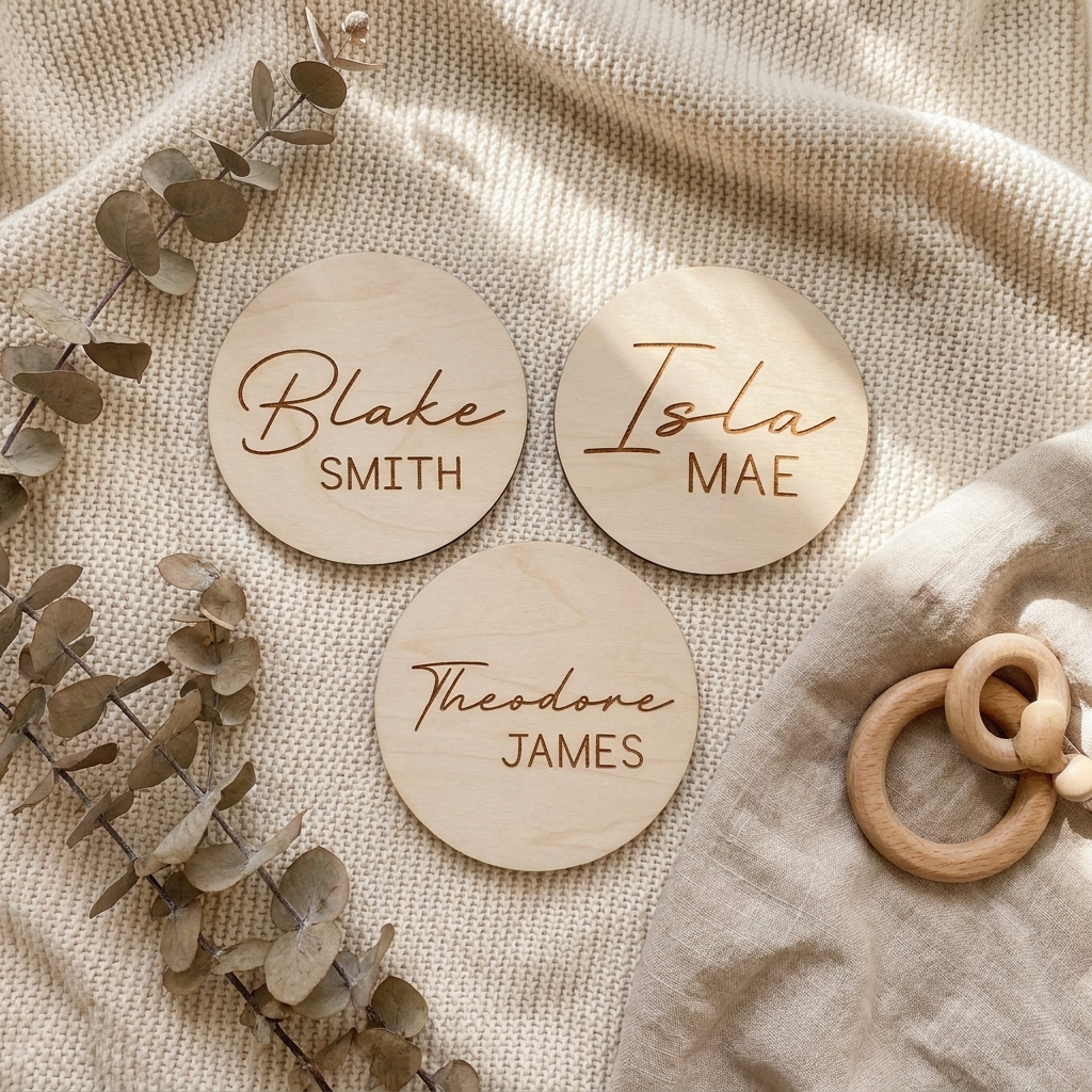Personalised Baby Name Wood Disc - Script