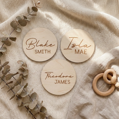 Personalised Baby Name Wood Disc - Script
