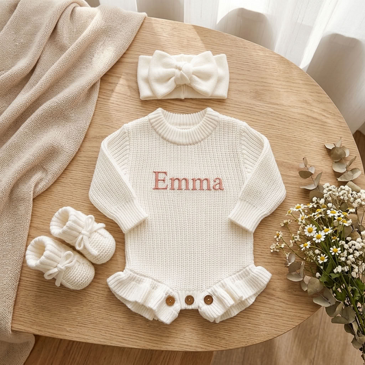 Personalised Embroidered Baby Romper Ruffle Set