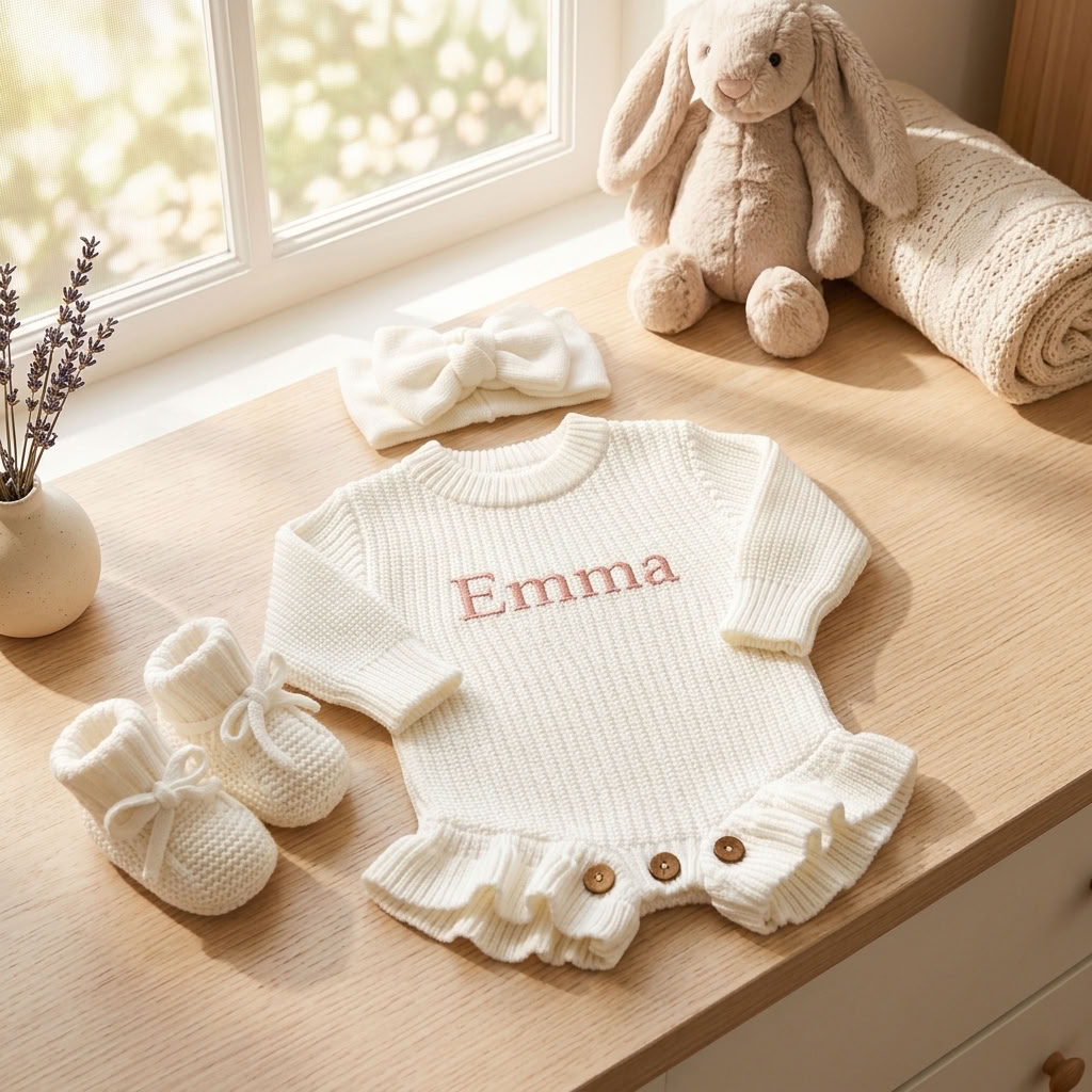 Personalised Embroidered Baby Romper Ruffle Set