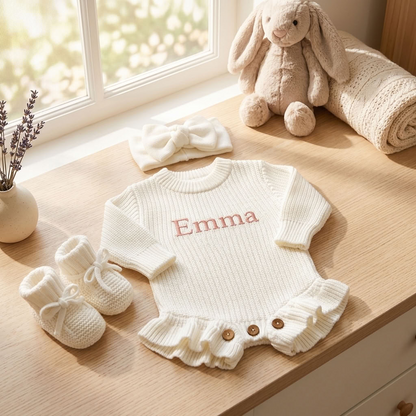 Personalised Embroidered Baby Romper Ruffle Set