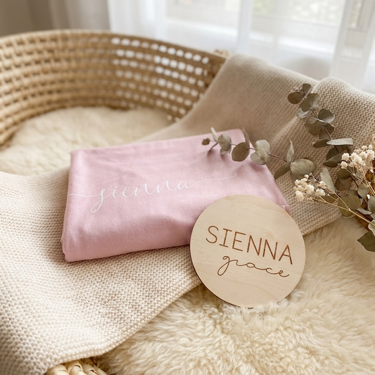 Personalised Baby Name Wood Disc - BLOCK