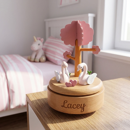 Pink Swan Wooden Music Box