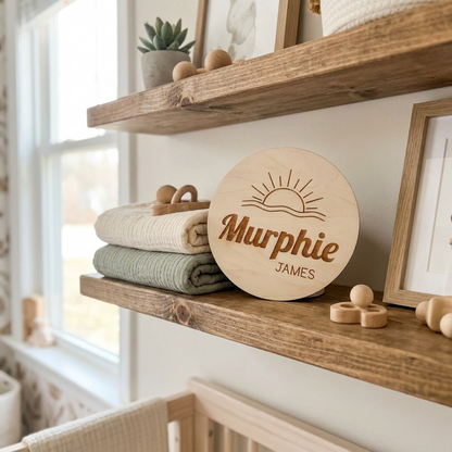 Personalised Baby Name Wood Disc - Sun