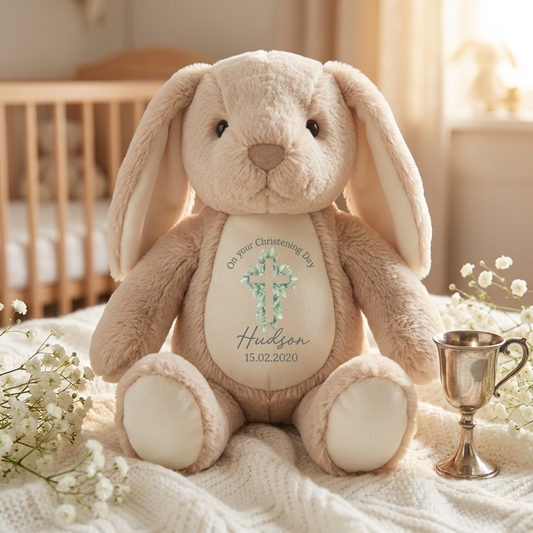 Bunny Plush - Green Foilage Cross Christening