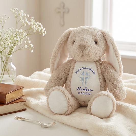 Bunny Plush - Blue Floral Cross Baptism