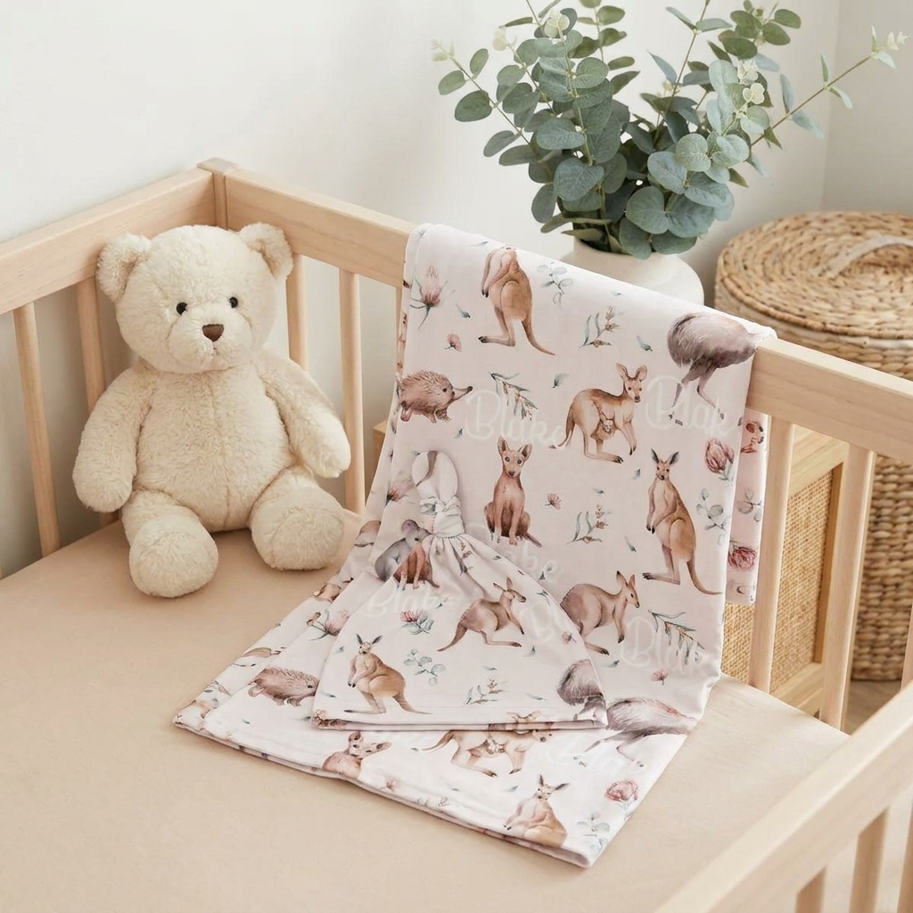 Personalised Baby Swaddle & Beanie Set - Australiana