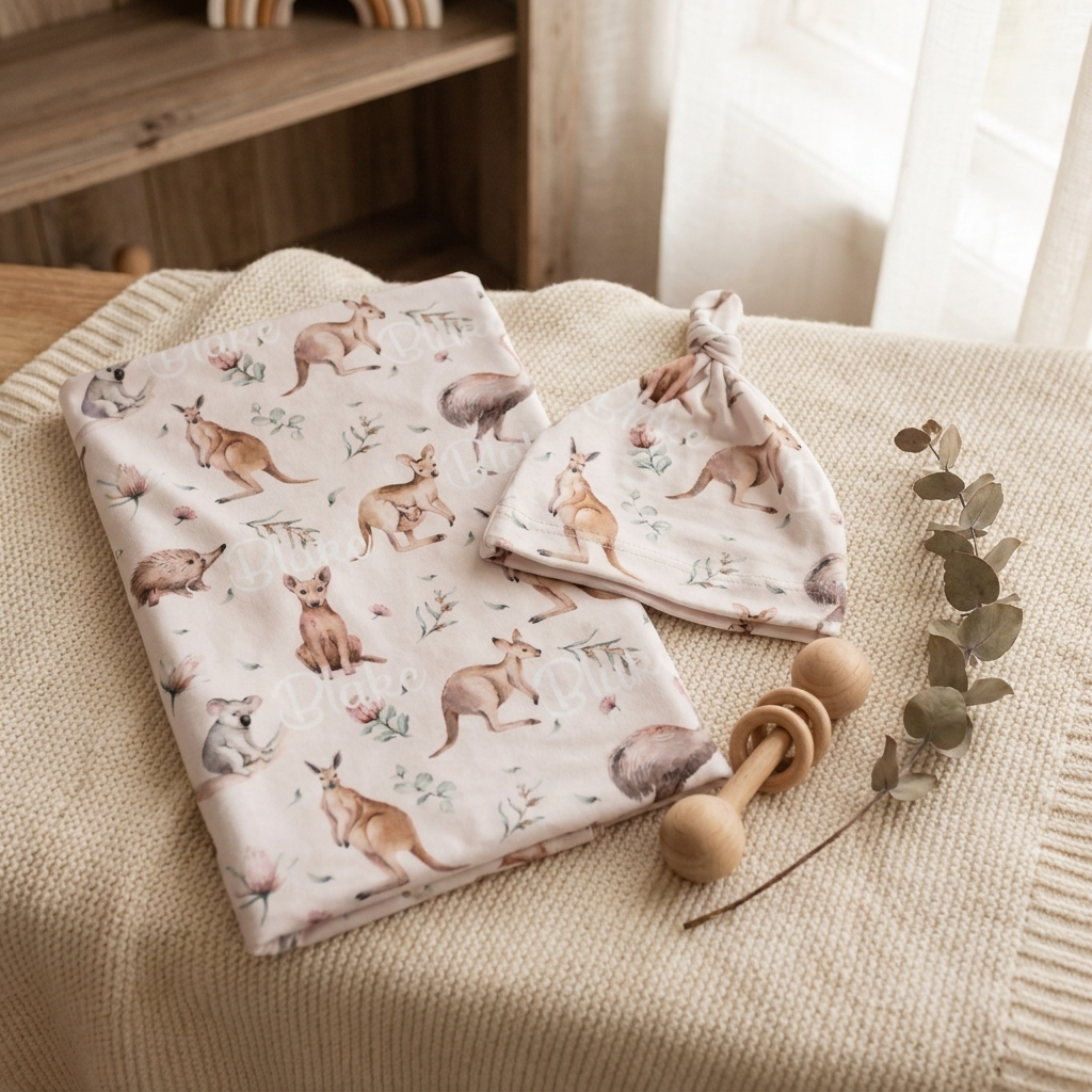 Personalised Baby Swaddle & Beanie Set - Australiana