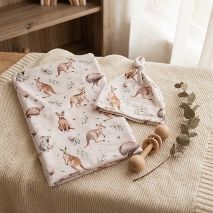 Personalised Baby Swaddle & Beanie Set - Australiana