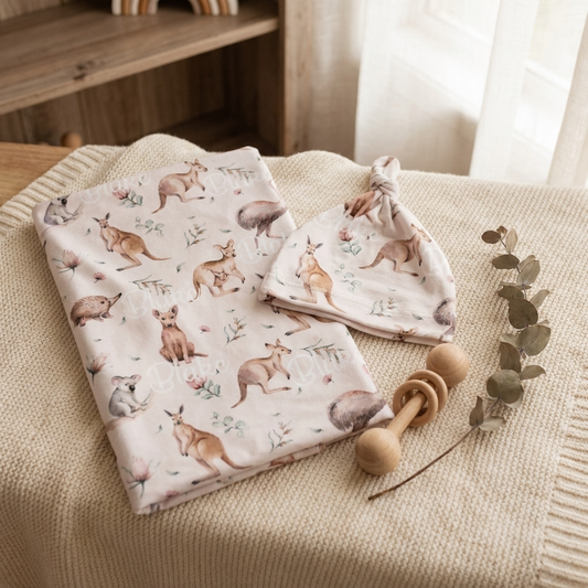 Personalised Baby Swaddle & Beanie Set - Australiana