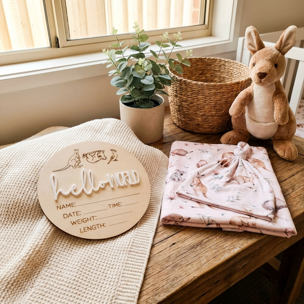 Personalised Baby Swaddle & Beanie Set - Australiana