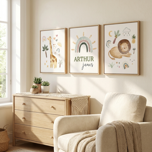 Personalised Safari Wooden Canvas Print Set