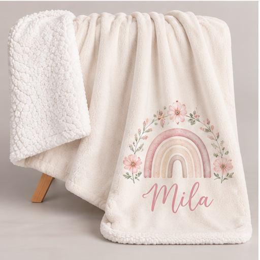 Personalised Baby Sherpa Blanket - Rainbow