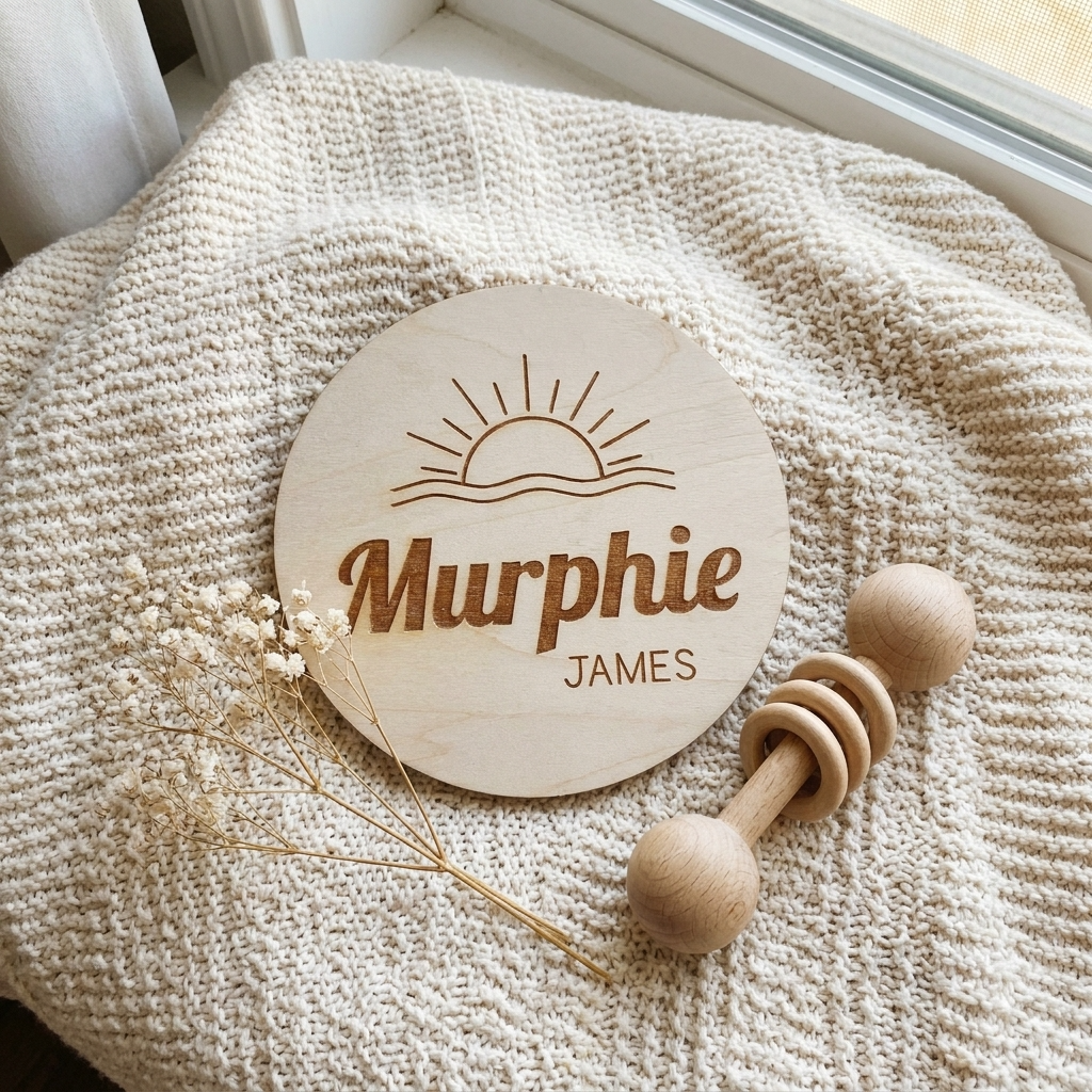 Personalised Baby Name Wood Disc - Sun