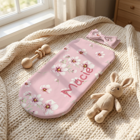 Personalised Baby Swaddle & Headband Set - Camellia