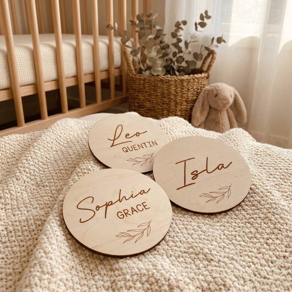 Personalised Baby Name Wood Disc - Leaf
