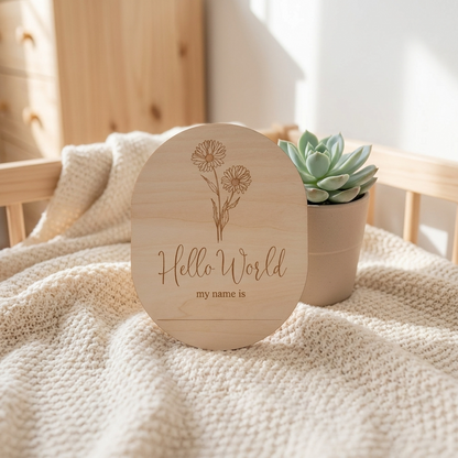 Hello World My Name Is Birth Flower Annoucement Disc