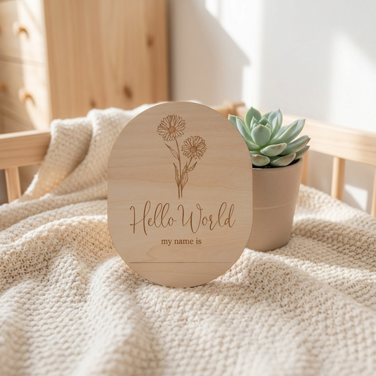 Hello World My Name Is Birth Flower Annoucement Disc