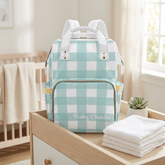 Personalised Diaper Bag - Blue Check
