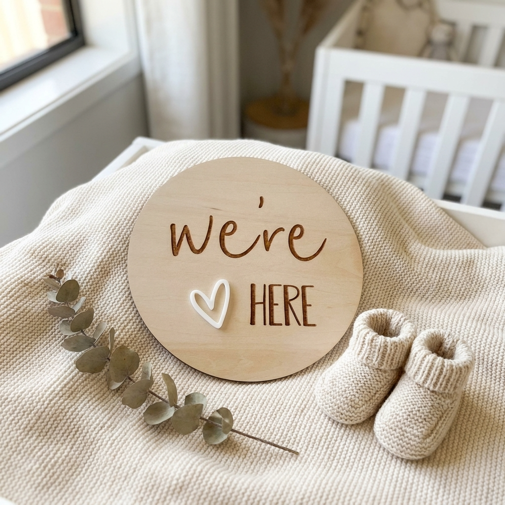 we're here heart birth annoucement