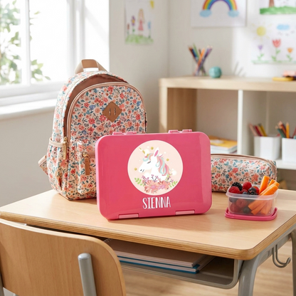 Personalised Lunch Boxes - Pink Bento Box - Unicorn Floral