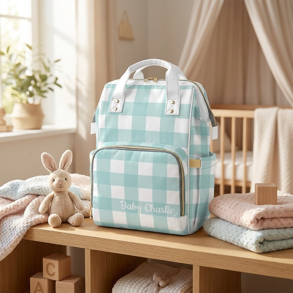 Personalised Diaper Bag - Blue Check