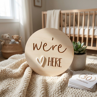 we're here heart birth annoucement