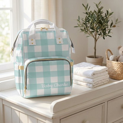 Personalised Diaper Bag - Blue Check