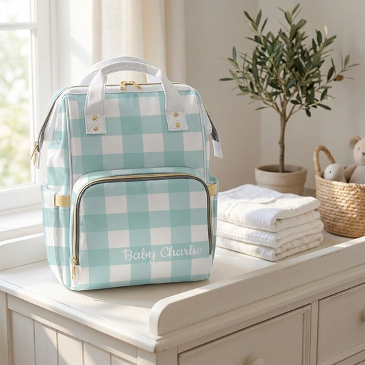 Personalised Diaper Bag - Blue Check