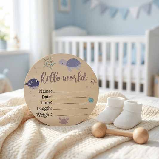 Sea Animals Wooden Birth Disc