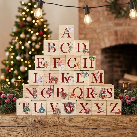 Wooden Christmas Alphabet Blocks