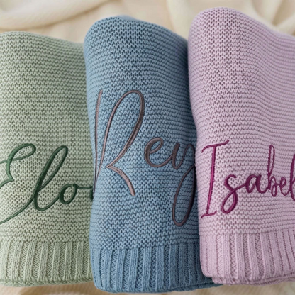 Personalised Embroidered Cotton Baby Blanket - Multiple Colours