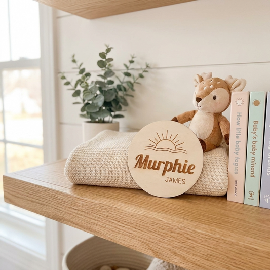 Personalised Baby Name Wood Disc - Sun