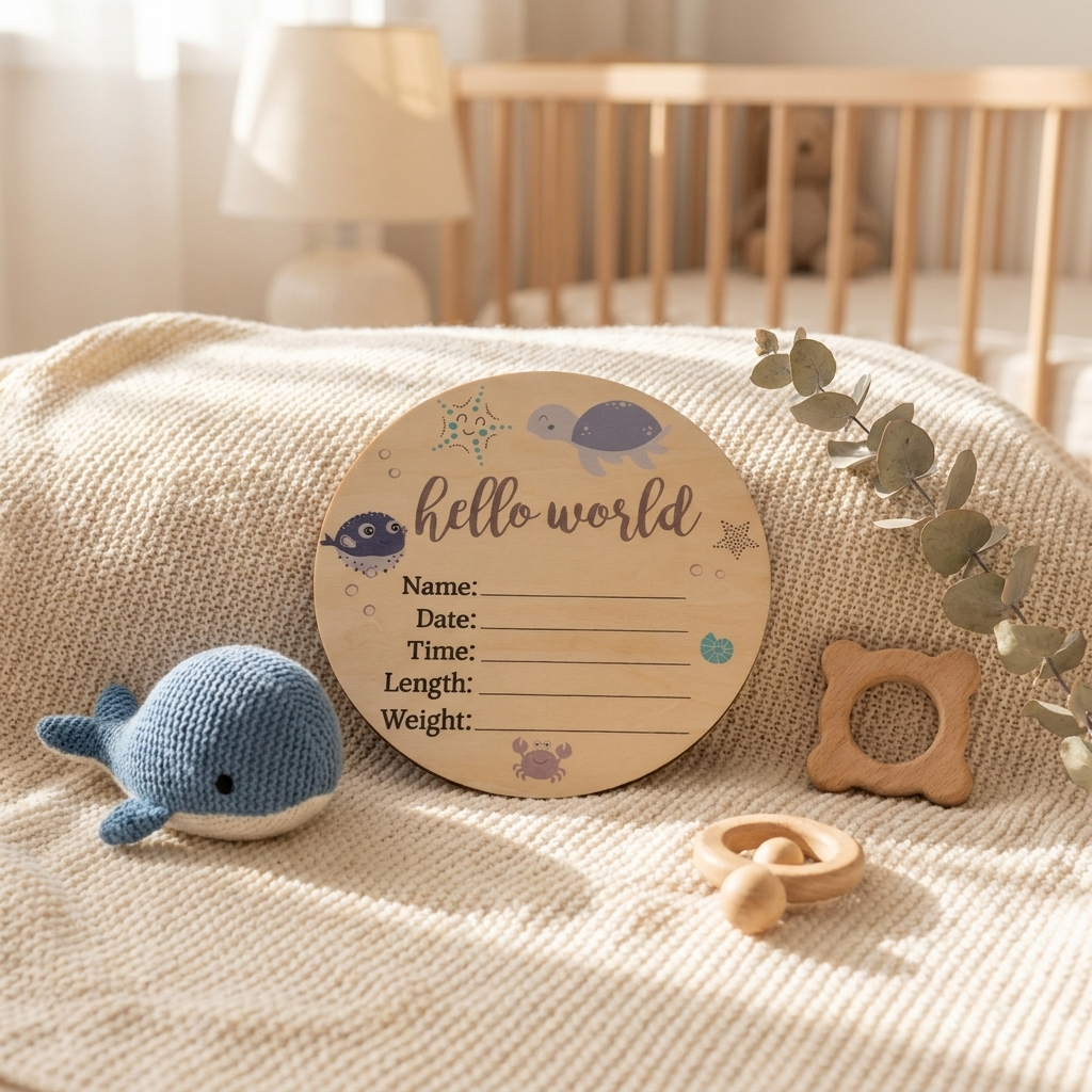 Sea Animals Wooden Birth Disc