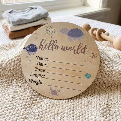 Sea Animals Wooden Birth Disc