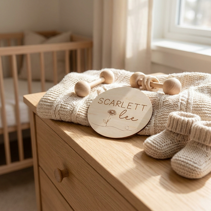 Personalised Baby Name Wood Disc - Daisy
