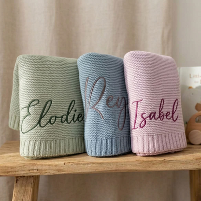 Personalised Embroidered Cotton Baby Blanket - Multiple Colours