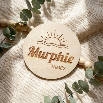 Personalised Baby Name Wood Disc - Sun