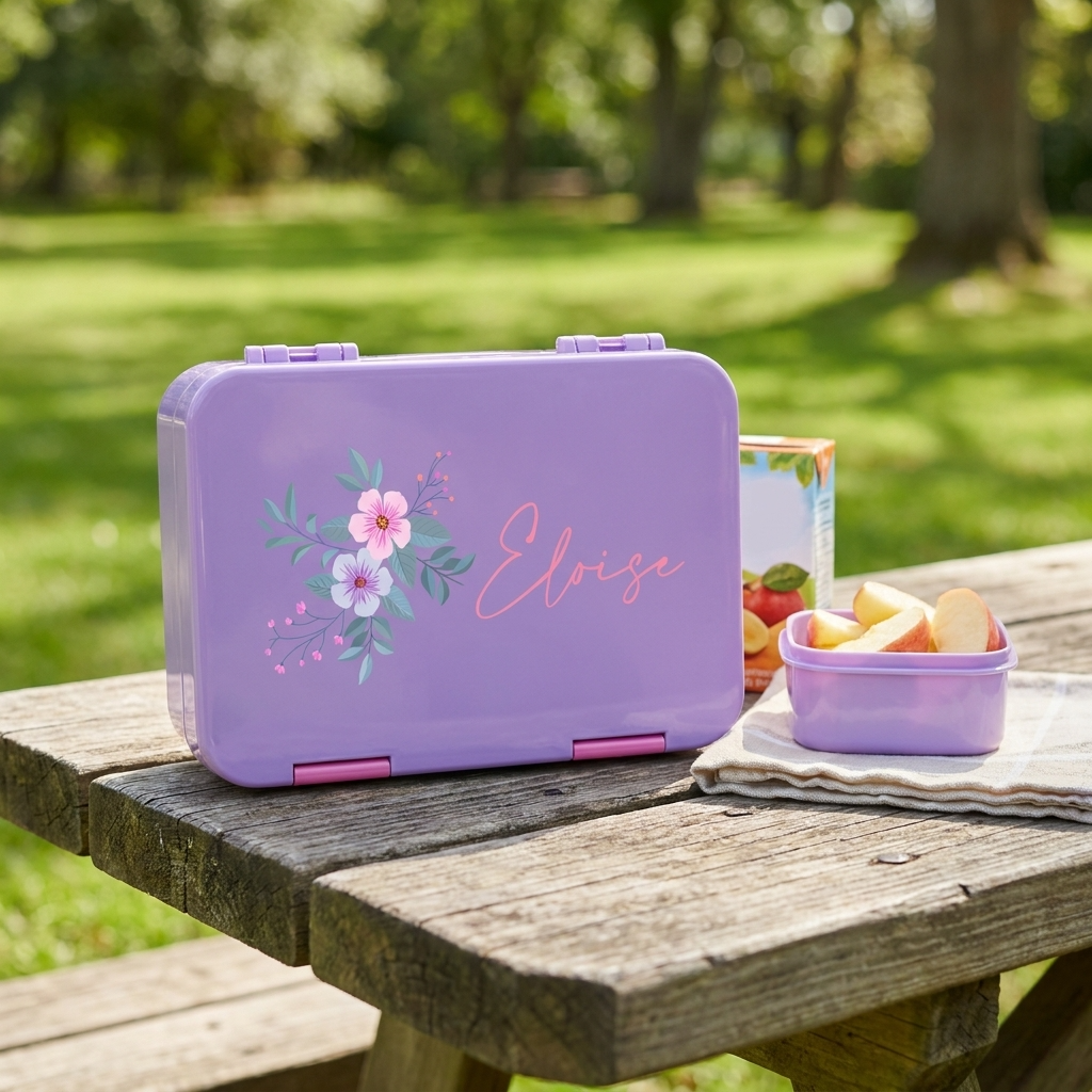 Personalised Lunch Boxes - Purple Flower
