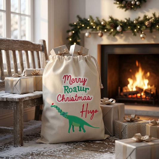 Personalised Santa Sack - Merry Roawr Christmas