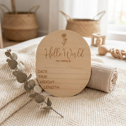 Hello World Birth Flower Annoucement Disc