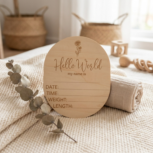 Hello World Birth Flower Annoucement Disc