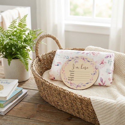 I'm here Butterfly Wooden Birth Disc