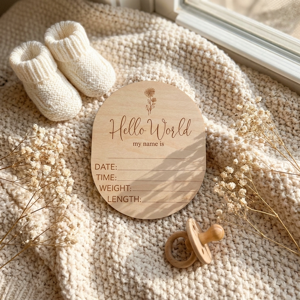 Hello World Birth Flower Annoucement Disc
