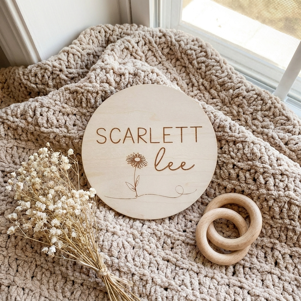 Personalised Baby Name Wood Disc - Daisy