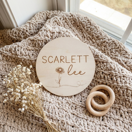 Personalised Baby Name Wood Disc - Daisy